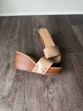 Splendid Nude Patent Wedge Slide Sandals